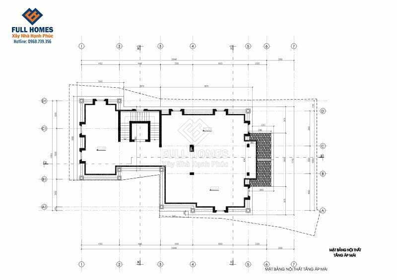 Mặt bằng tầng áp mái biệt thự tân cổ điển