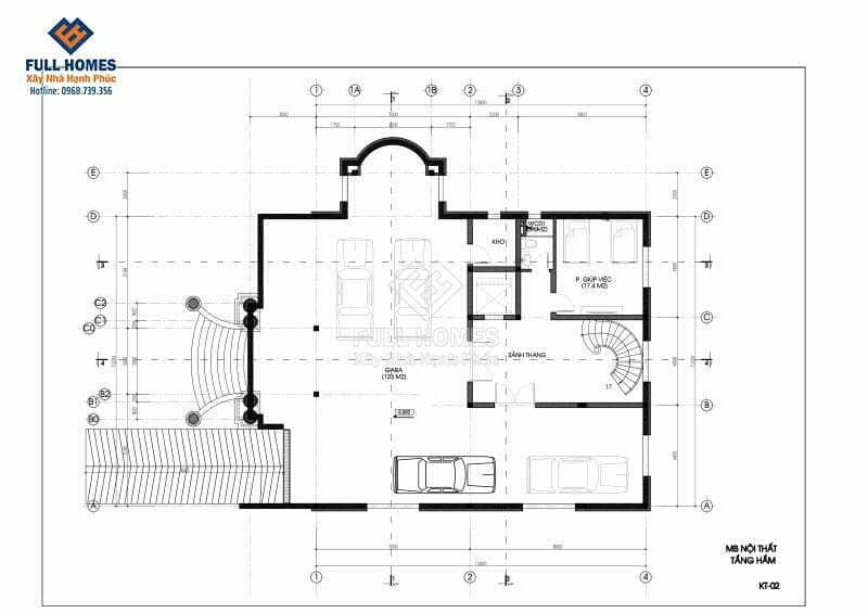 Mặt bằng tầng hầm biệt thự tân cổ điển chóp chuông