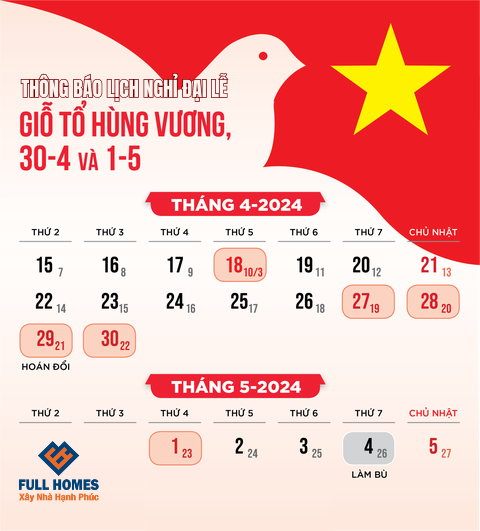 ThÔng BÁo LỊch NghỈ LỄ GiỔ TỔ, 30.4, 1.5