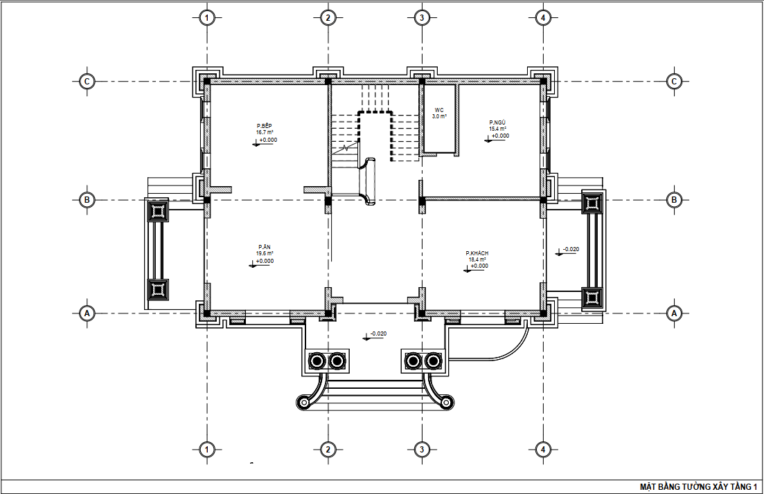 Mặt Bằng Tường Xây Tầng 1