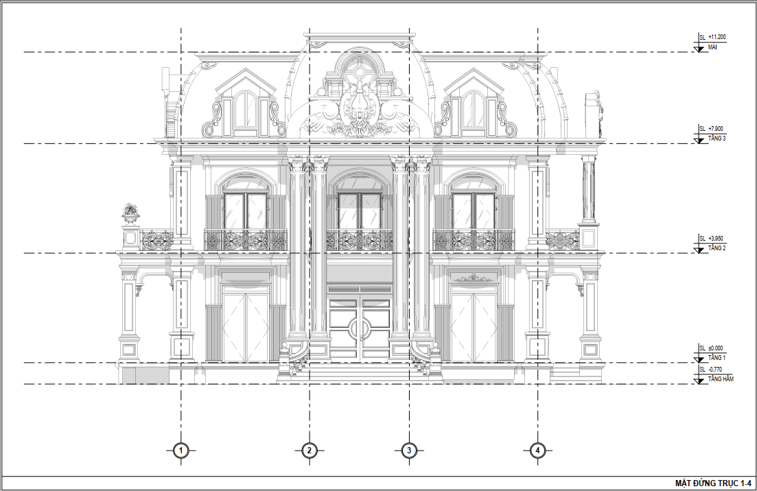 Mặt đứng Trục 1 4